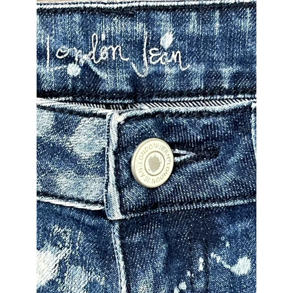 London Jeans Cutoff Shorts Women 2 Low Rise Distressed Bleach Splatter‎ Y2K Vibe
